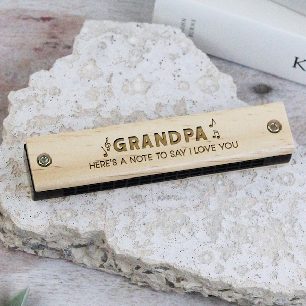 Personalised Harmonica for Dad, Here’s A Note To Say I Love You, Grandad Father’s Day, Wooden Harmonica, Musical Instrument, Diatonic Music
