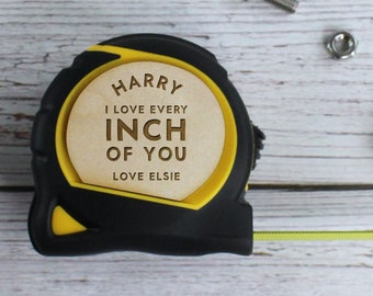Funny Valentine’s Gift for Him, Personalised Stanley Tape Measure I Love Every Inch Of You Boyfriend Husband DIY Tool 5M Retractable Measure