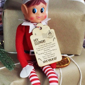 Etiqueta personalizada de llegada de elfos, Elfo que llega para diciembre, Tradición de elfos navideños, Tradición navideña, Magia navideña, Correo exprés de elfos