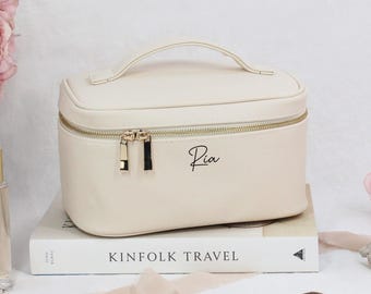 Nécessaire de maquiagem personalizada com nome, bolsa para cosméticos, estojo de maquiagem com alça, nécessaire de couro sintético, bolsa de viagem, presente para ela, bolsa para acessórios.