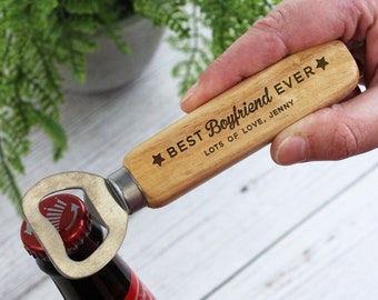 Best Boyfriend Ever Personalised Wooden Bottle Opener Valentine’s Gift for Him, Anniversary, Birthday Gift for Boyfriend, Beer Bottle Opener