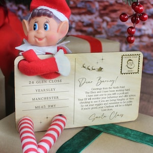 Elf Arrival Postcard, I’m Back Announcement, Elf Message, Wooden Personalised Christmas Elf Mail, Postcard from Santa, Elf Arrival Letter