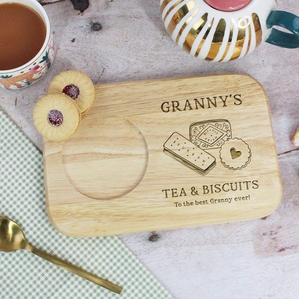 Grandma's Tea & Biscuit Board, Engraved Wood Treat Tray, Mother's Day Gift for Nanna, Grandma, Granny, Biscuit Lover Birthday Gifts for Her