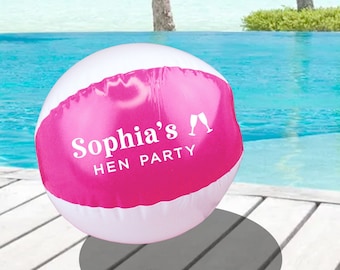 Personalised Pink Beach Ball, Hen Party, Bridal Party Favours for Hen Do Abroad, Summer Beach Themed, 9" Inflatable Beach Ball - Custom Name