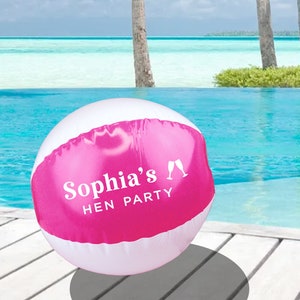 Personalised Pink Beach Ball, Hen Party, Bridal Party Favours for Hen Do Abroad, Summer Beach Themed, 9" Inflatable Beach Ball - Custom Name