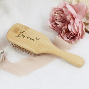Personalised Hair Brush Name & Heart Wooden Paddle Hairbrush Eco Hair Accessory, Teenage Girl Gift, 6 Year Old Girl, Flower Girl, Bridesmaid