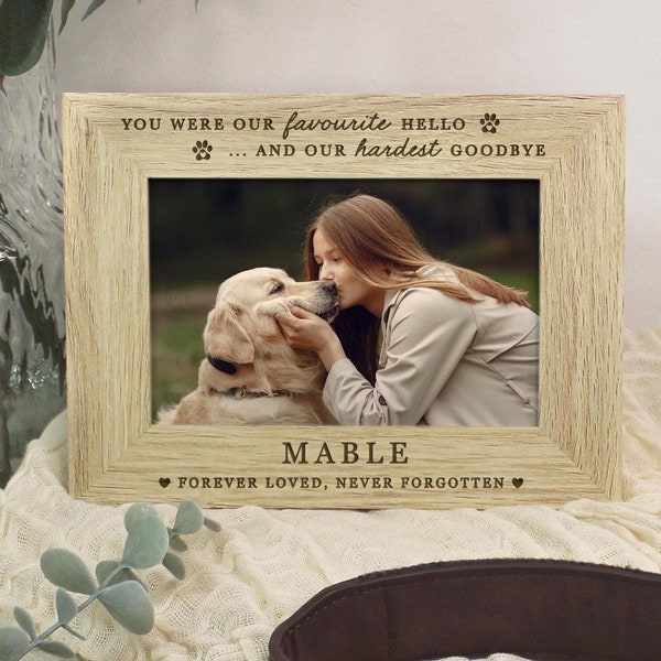 Moldura personalizada para memorial de cachorro, Olá favorito, Adeus mais difícil, Moldura de madeira para fotos de perda de animal de estimação, Moldura para fotos de gato e memorial de simpatia para cães