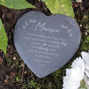Graveside Memorial Ornament, Small Personalised Memorial Plaque, Slate Heart Shaped Cemetery Grave Decoration, Loved One Remembrance Gift