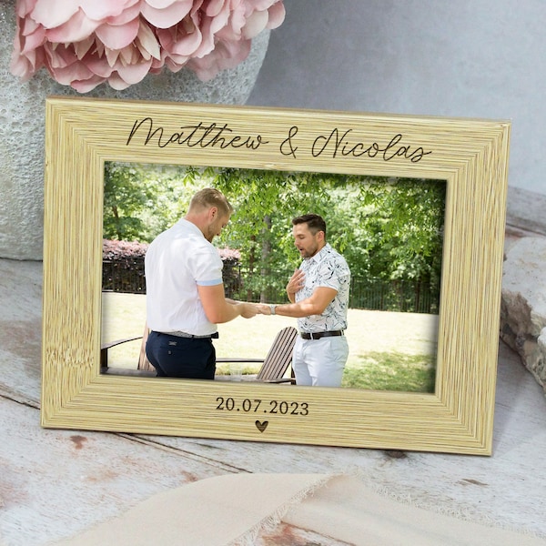 Personalised Wooden Photo Frame with Couples Names & Special Date, Wedding Gift for Couple, Housewarming, 5th Anniversary Gift Wood,