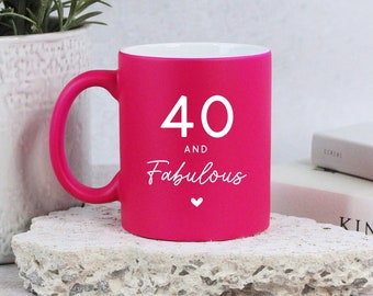 Personalizowany neonoworóżowy kubek, 40 i wspaniały ceramiczny kubek do kawy, kamień milowy, prezent na 40. urodziny dla niej, mamy, cioci, przyjaciółki, żony