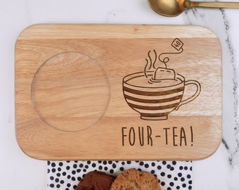 Engraved Tea & Biscuits Board, "FOUR-TEA" Design, Wood Coffee Treat Board, Brother 40th Birthday Gifts for Men, Him, Fortieth Son, Husband