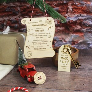 Paquete navideño personalizado, bonita carta de lista de Papá Noel, llave mágica sin chimenea, botón perdido de Papá Noel, tradición navideña para niños