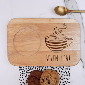 Engraved Tea & Biscuits Board, "SEVEN-TEA" Design, Wood Coffee Treat Board, Dad 70th Birthday Gifts for Men, Him, Seventieth Grandad, Uncle