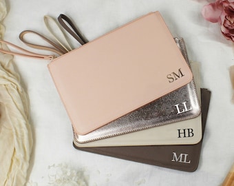Pochette da matrimonio personalizzata con iniziali, cinturino da polso, regalo per la damigella d'onore, addio al nubilato, bomboniera per le damigelle, proposta per la damigella d'onore