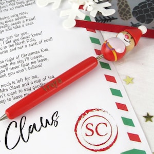 Personalised Christmas Pen with Santa Topper, Blue Ink Ballpoint Santa Pen, Christmas Stationary, Xmas Stocking Filler, Father Christmas Pen