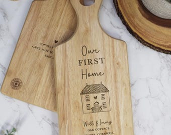 Our First Home Chopping Board, Couples Names, New Home Gift, Housewarming Gifts, Gift for Couples, Wooden Paddle Board, Moving House Décor