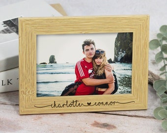 Personalised Names Engraved Wooden Photo Frame for Couples, 5th Wedding Anniversary, Engagement Present, Housewarming, Wedding Day Gift