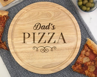 Dad's Personalised Pizza Board, Round 30cm Wooden Pizzeria Serving Platter, Gift For Father's Day, Birthday Present for Dad, message option