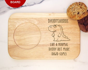 Daddysaurus Tea & Biscuits Board, Wood Dinosaur Coffee Treat Board, Fathers Day Gift, Cute Gift for Dad, Daddy, Funny Gift, Letterbox Gifts