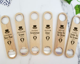 Wooden Bottle Opener, Personalised Mens Wedding Gift for Father of the Bride, Father of the Groom, Best Man, Usher, Groomsmen, Stag Party