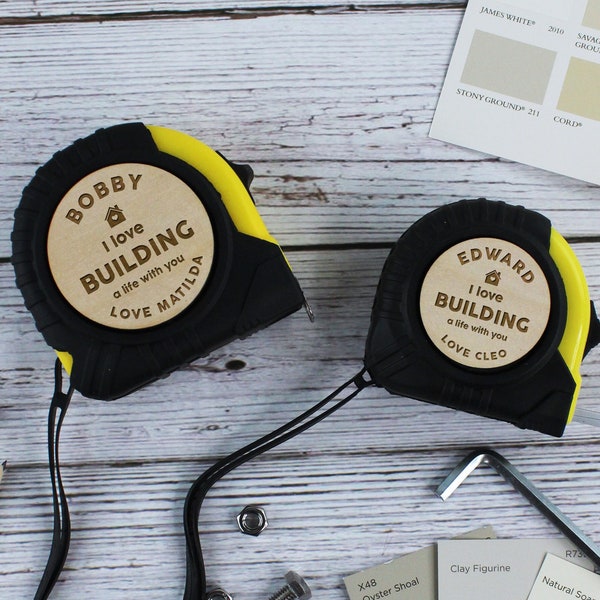 Personalised 3M 5M 7.5M Tape Measure, I Love Building A Life With You, DIY Boyfriend, Personalised Name, Husband Valentine’s Day Gift