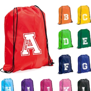 Personalised Children's Drawstring Bag Sport School PE Kit Bag for Boys Girls Bag Kids Name Unisex Back to School Rucksack Party Goodie Bag