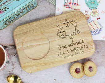 Thé et biscuits personnalisés pour grand-mère, cadeau de fête des mères pour grand-mère, nounou, plateau de thé et de gâteaux, cadeaux pour amateurs de biscuits pour grands-parents