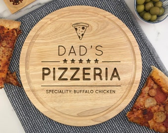 Dad's Personalised 5 Star Pizzeria Chopping Board, 30cm Wooden Pizza Serving Platter / Plate, Gift for Father's Day, Dads Speciality Pizza