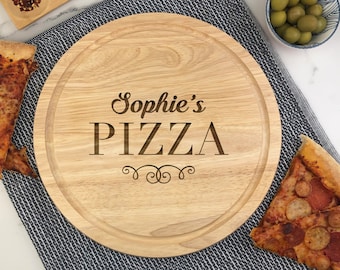 Personalised Pizza Board, Round 30cm Wooden Pizzeria Serving Platter, Centrepiece Display, Gift For New Home, Birthday, Pizza Lover Present
