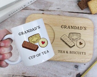 Personalised Grandad's Tea & Biscuits Board Grandad Father's Day Gift Engraved Wood Treat Tray Tea Lover Gifts Gift for Grandpa Birthday Him