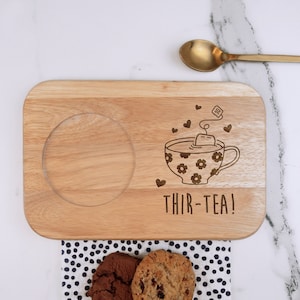 30th Gift Tea & Biscuits Board, "THIR-TEA" Design, Engraved Wood Coffee Treat Tray, 30th Birthday Gifts for Women, Gift for a 30 Year Old