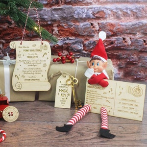 Lot magique Noël personnalisé, kit Père Noël argenté, clé magique du père Noël, bouton perdu du père Noël, carte postale elfe, lettre du père Noël