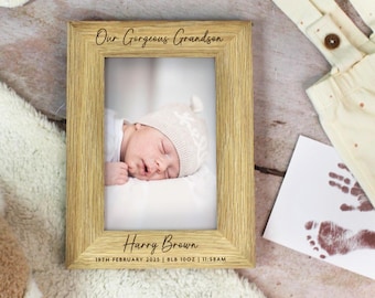 Marco de fotos para nieto, hermoso nieto nuevo, regalo para nuevos abuelos, regalo personalizado para bebé nuevo, marco de fotos con nombre de bebé grabado, 4" x 6"