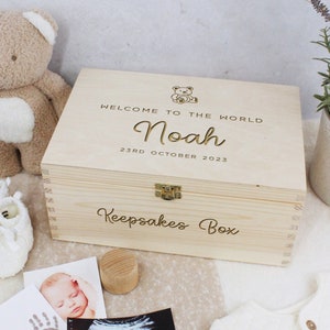 Caja de madera personalizada con recuerdos de recién nacidos, caja de madera para recién nacidos, regalo para baby shower, recuerdo de bebé, estadísticas del bebé, bienvenida al mundo