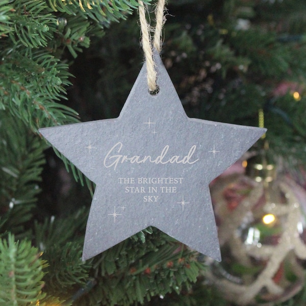 Personalised Slate Star Memorial Ornament, The Brightest Star In The Sky, Hanging Family Remembrance Xmas Decoration In Loving Memory Bauble