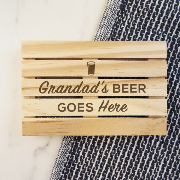 Grandad Father's Day Gift, Personalised Pallet Coaster, Grandad's Beer Goes Here, Drinks Mat, Birthday Present, Grandpa Gift, For the Bar