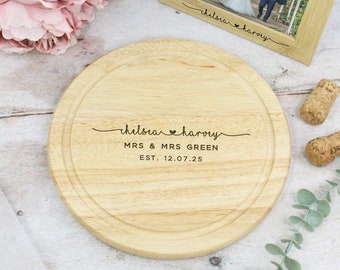 Wedding Day Gift Personalised Wooden Chopping Board, Mr & Mrs Wedding Gift, Couples First Name and Marriage Date, Bride and Groom Present