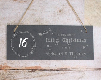 Personalisierte Schiefer Weihnachts-Countdown-Türschild mit Namen, Countdown bis zum Besuch des Weihnachtsmanns, Adventskalender