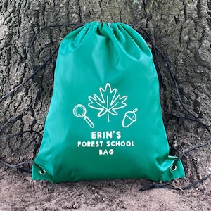 Personalised Forest School Bag, Custom Kids Drawstring Welly Boot Bag, PE Kit Bag with Name, Children’s Outdoor Activity Club Backpack