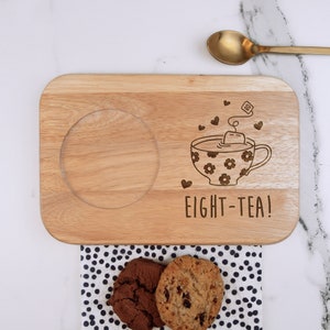 Engraved Tea & Biscuits Board, &quot;EIGHT-TEA&quot; Design, Wood Coffee Treat Board, Grandma 80th Birthday Gifts for Women, Her, Eightieth Mum
