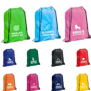Sac de sport personnalisé avec cordon de serrage pour passe-temps / Sac d'école imperméable unisexe nom et sport Kit PE Tennis Badminton Sac de boxe