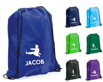 Children's Personalised Martial Arts Drawstring Bag Back to School Custom Pose & Name Gym Sack Backpack Karate Sports Bag Kids PE Kit Bag