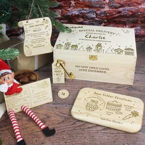 Personalised Father Christmas Magic Bundle, Gold Xmas Bundle, Letter from Santa, Santa's Button, Christmas Board, Magic Key, Postcard & Elf