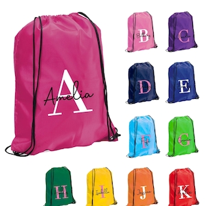 Personalised Initial & Name Back to School Drawstring Rucksack Bag. Kids Name on a PE Bag Swimming Bag Gym Bag Afterschool Club Bag