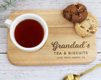 Grandad&#39;s Tea & Biscuit Board, Engraved Wood Treat Tray, Personalised Father&#39;s Day Gift for Dad, Grandad, Daddy Birthday Gifts for Him