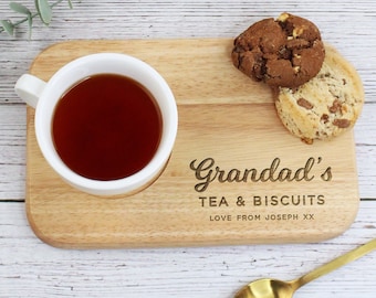 Grandad's Tea & Biscuit Board, Engraved Wood Treat Tray, Personalised Fathers Day Gift for Dad, Grandad, Grandpa, Birthday Gifts for Him