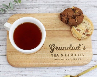 Grandad's Tea & Biscuit Board, Engraved Wood Treat Tray, Personalised Christmas Gift for Dad, Grandad, Grandpa, Birthday Gifts for Him