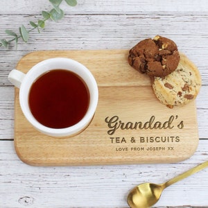 Grandad's Tea & Biscuit Board, Engraved Wood Treat Tray, Personalised Father's Day Gift for Dad, Grandad, Grandpa, Birthday Gifts for Him
