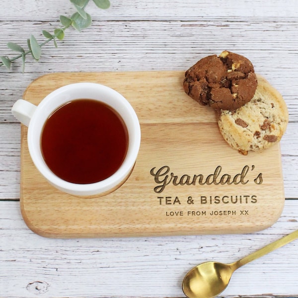 Grandad's Tea & Biscuit Board, Engraved Wood Treat Tray, Personalised Father's Day Gift for Dad, Grandad, Grandpa, Birthday Gifts for Him