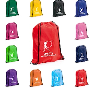 Sac de gymnastique personnalisé, sac de danse pour enfants, kit de gymnastique uniforme unisexe, sac à dos nommé enfant avec cordon de serrage en nylon - 20 poses au choix